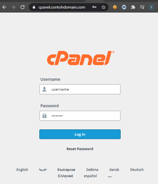 Halaman Login cPanel dengan Port 80