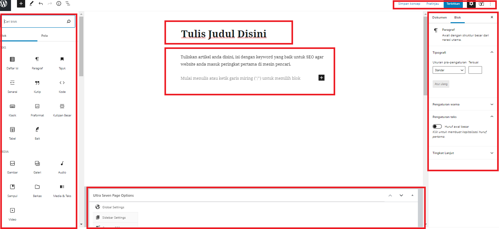 Halaman Pembuatan Artikel Wordpress
