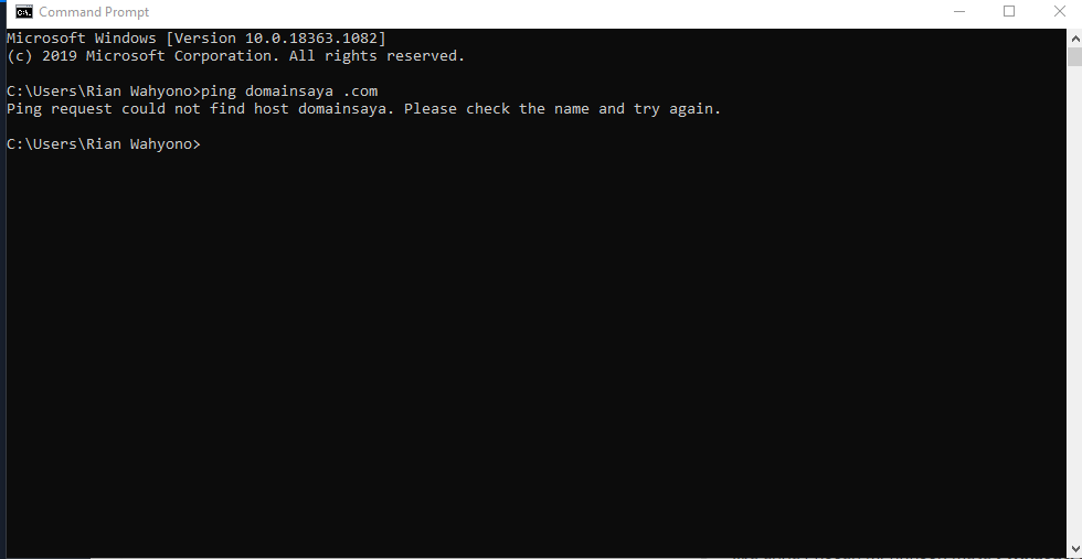 Hasil Ping Not Find Host