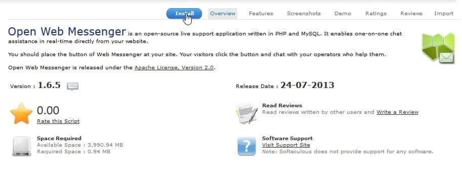 Install Open Web Messenger Melalui Softacolous-1