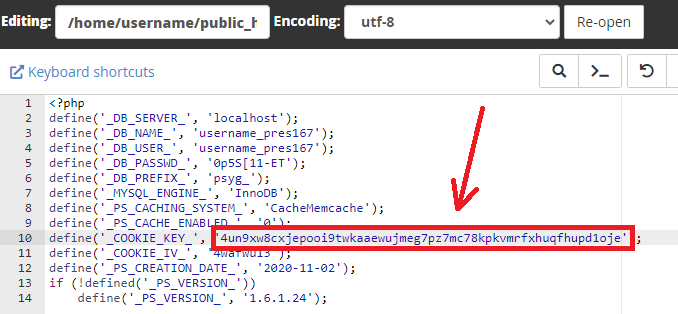 Kode COOKIE KEY Prestashop