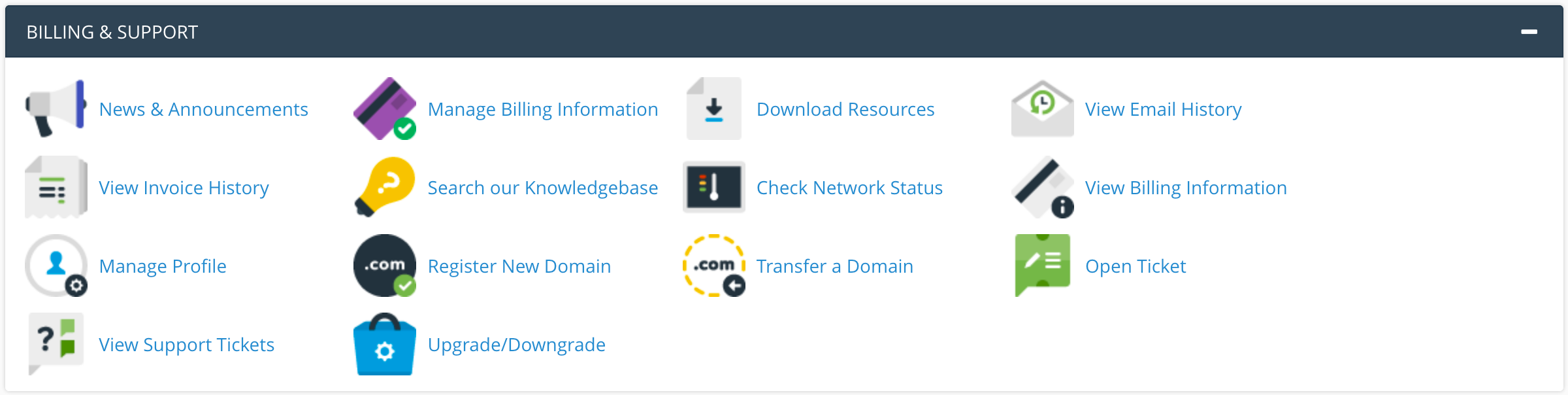 Menu Billing dan Support