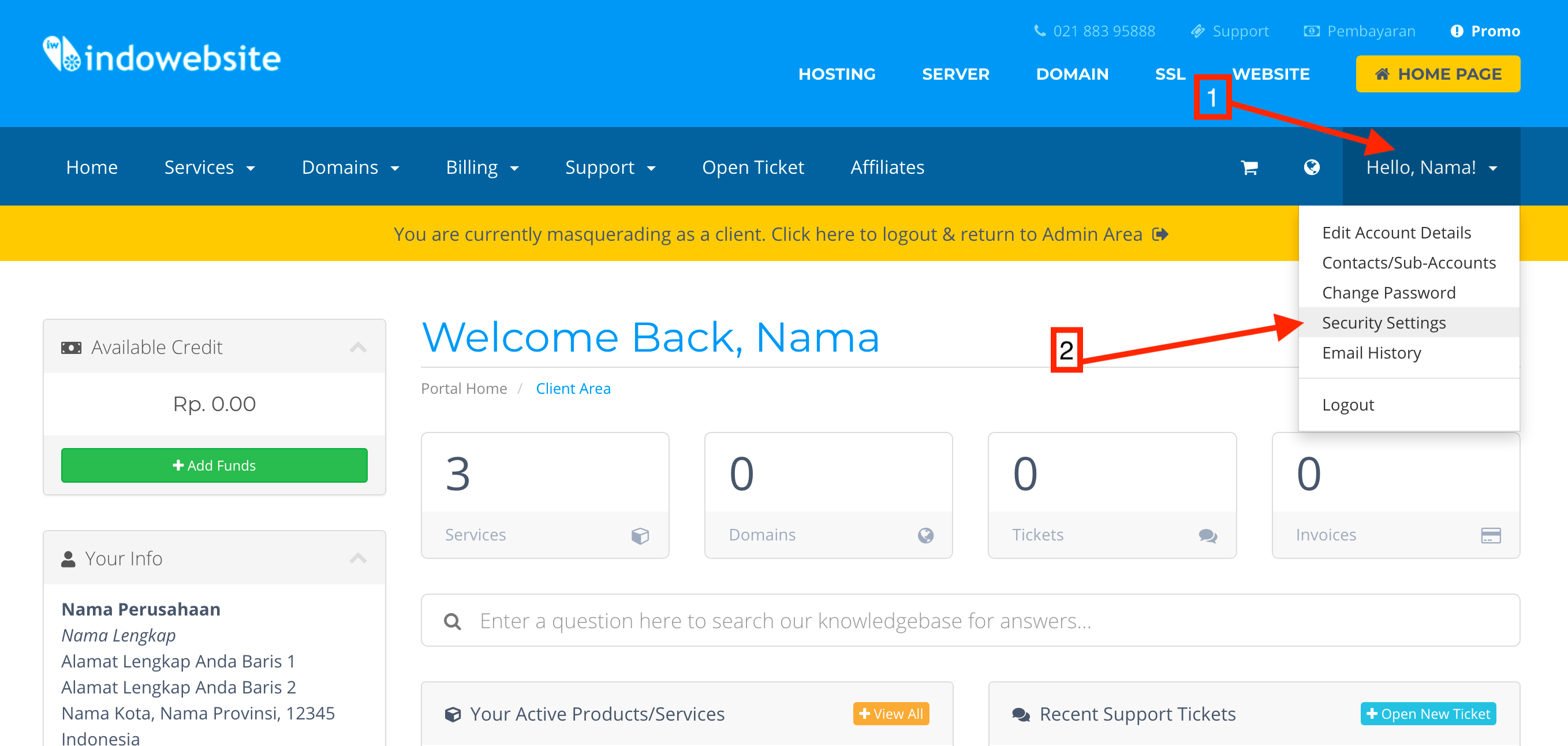 Security Settings Member Area