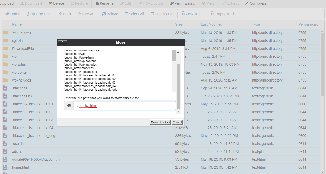 Pilih Folder Tujuan Move File Wordpress