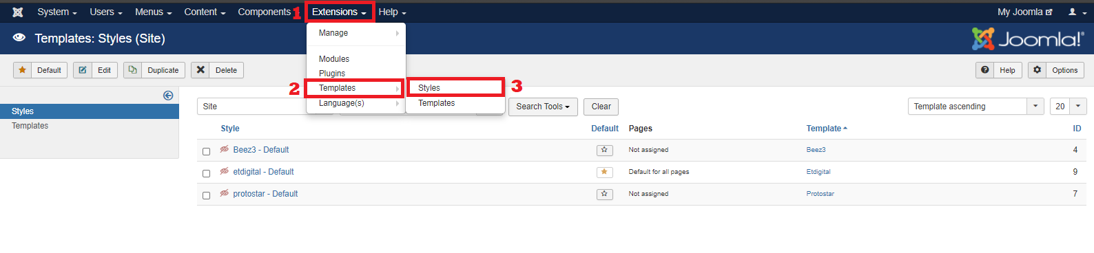 Pilih Template Joomla