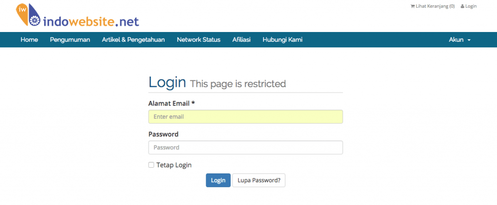 Halaman Login Member Area