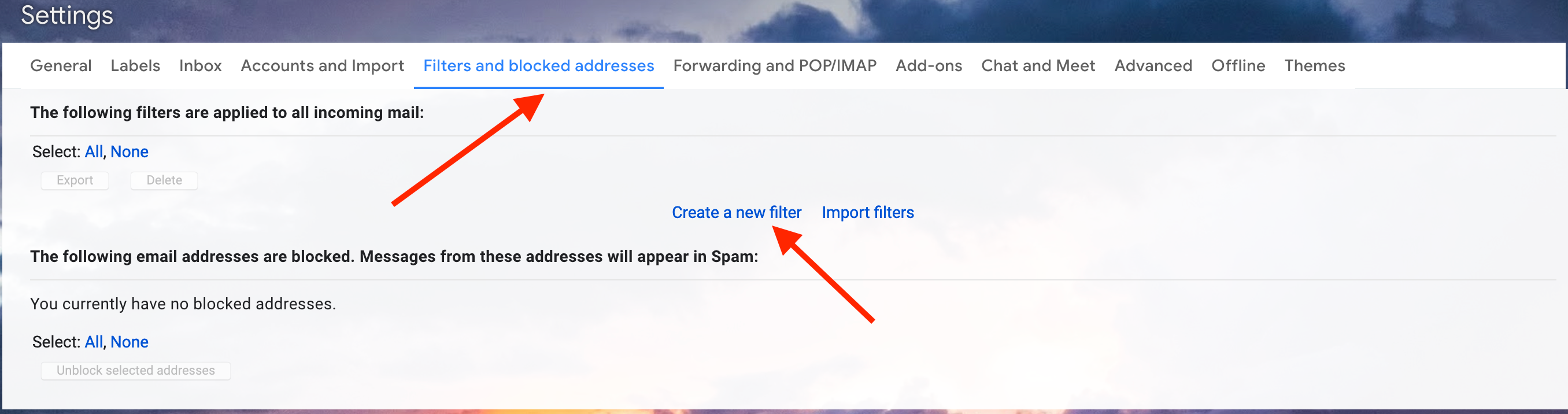 Gmail не приходят уведомления. Filter Tab how it looks like.