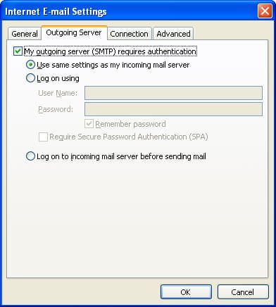 Setting Outgoing Server Microsoft Outlook