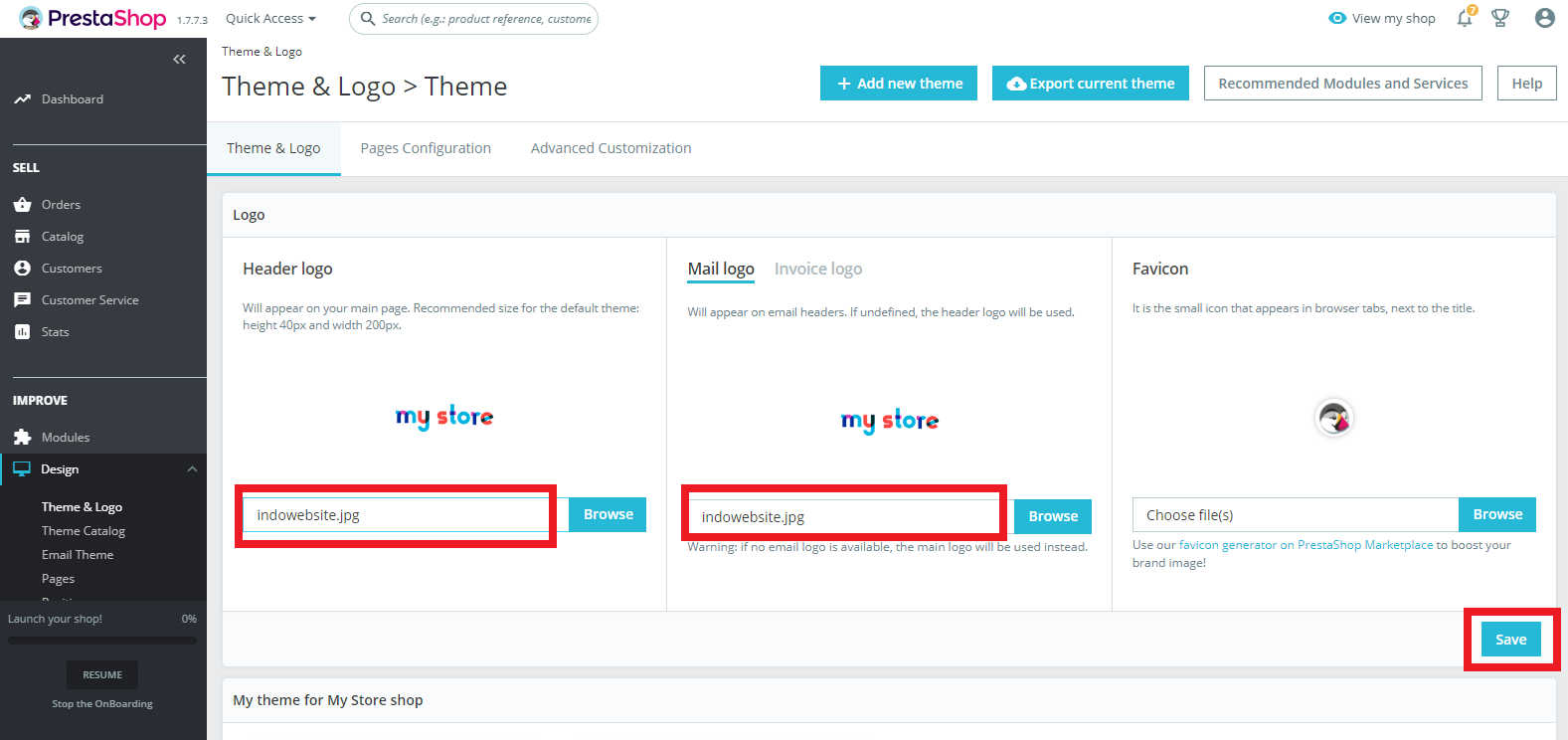 Simpan Perubahan Logo Prestashop