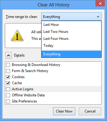 clear cache firefox