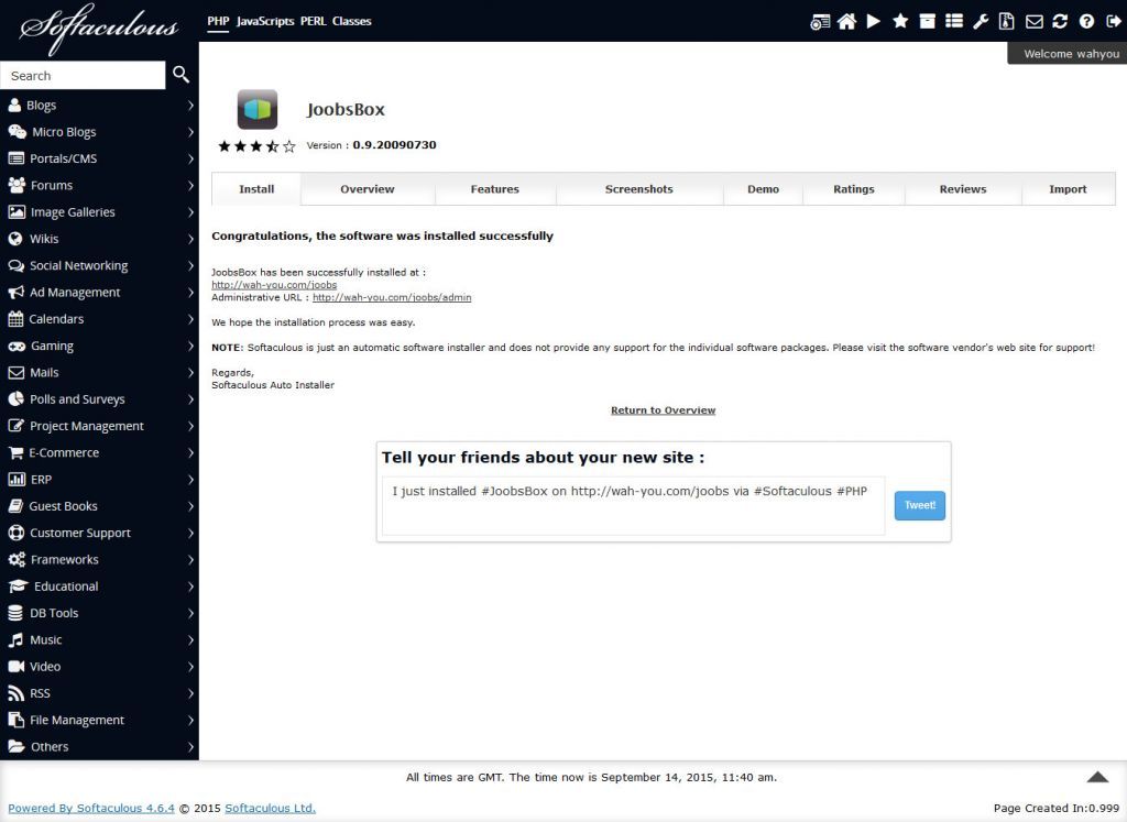 Instalasi JoobsBox Sukses