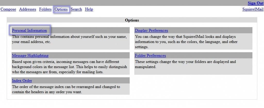 Options SquirellMail