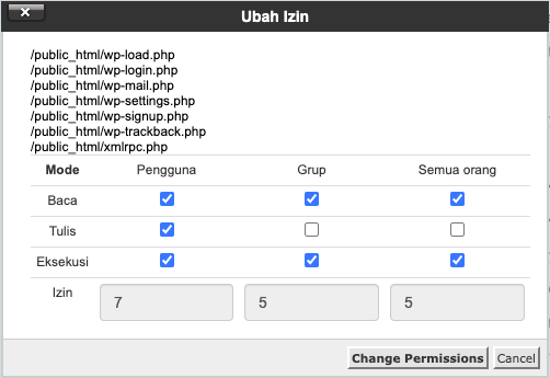 Get file permissions. Get file permissions